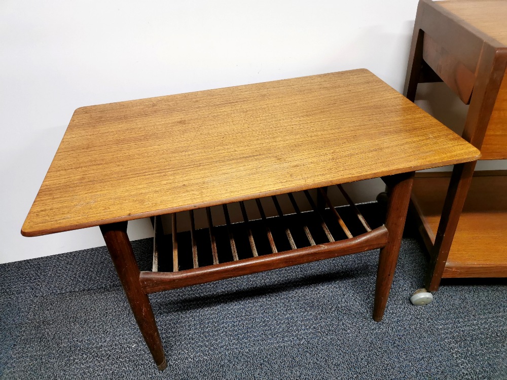 A mid 20thC teak coffee table, together with a further mid century teak drop leaf tea trolley, H. - Image 2 of 5
