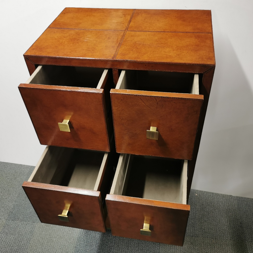 A heavy quality wood and leather eight drawer chest with fabric interior and metal handles and base, - Image 6 of 8