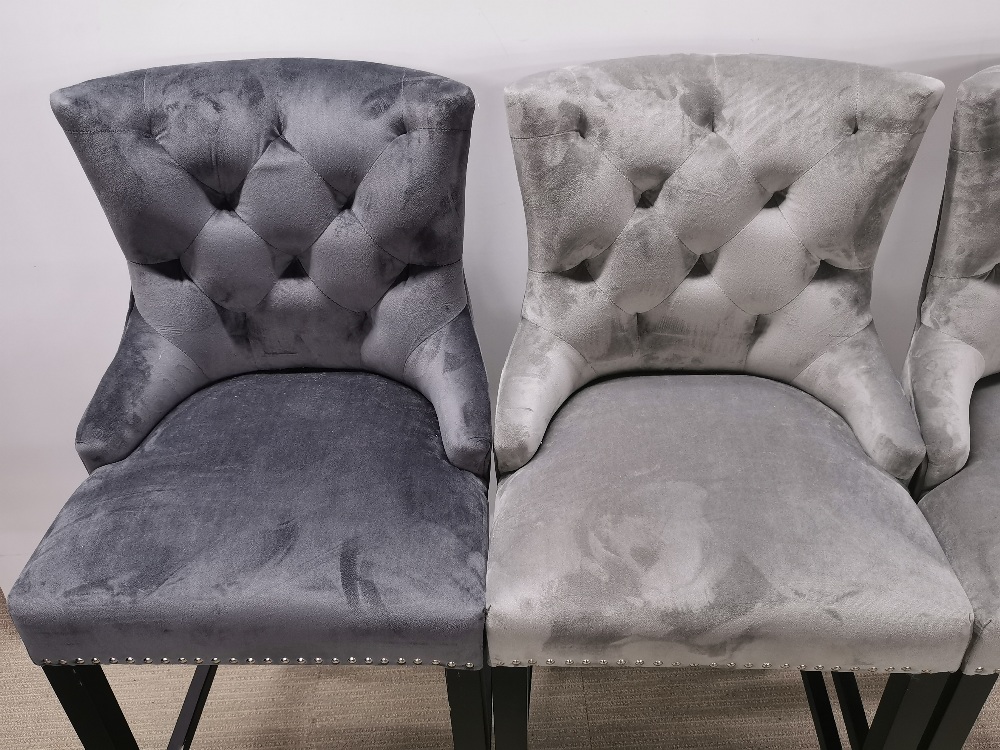 Three grey velvet upholstered high kitchen/bar chairs, one slightly different shade velvet. H. - Image 3 of 4