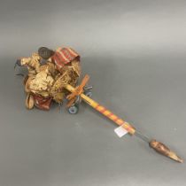 An interesting mid 20th century hand made articulated musicians toy, H. 60cm.