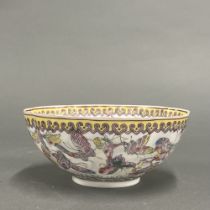 A very fine Chinese hand enamelled eggshell porcelain lotus shaped bowl, Dia. 14cm, H. 6cm.