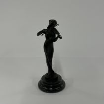 A small bronze figure of a girl playing a violin, H. 19cm.