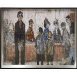 A reproduction framed print of 'A Doctor's Waiting Room' after Laurence Stephen Lowry (English