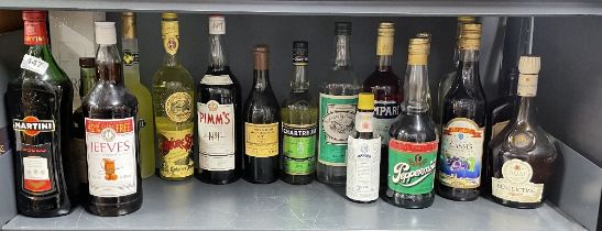 A group of bottles of mixed spirits.