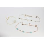 Two silver gilt stone set necklaces, longest L. 40cm, with a 925 silver gilt and jade/hardstone