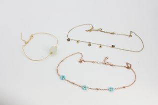 Two silver gilt stone set necklaces, longest L. 40cm, with a 925 silver gilt and jade/hardstone