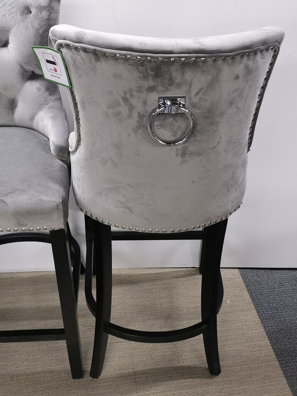 Three grey velvet upholstered high kitchen/bar chairs, one slightly different shade velvet. H. - Image 4 of 4