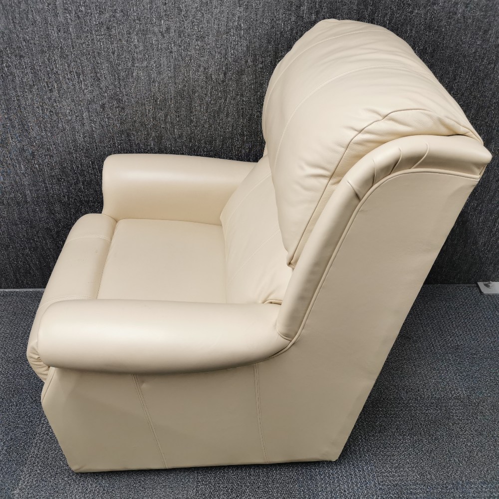 A large cream leather armchair, H. 107cm. - Image 3 of 3