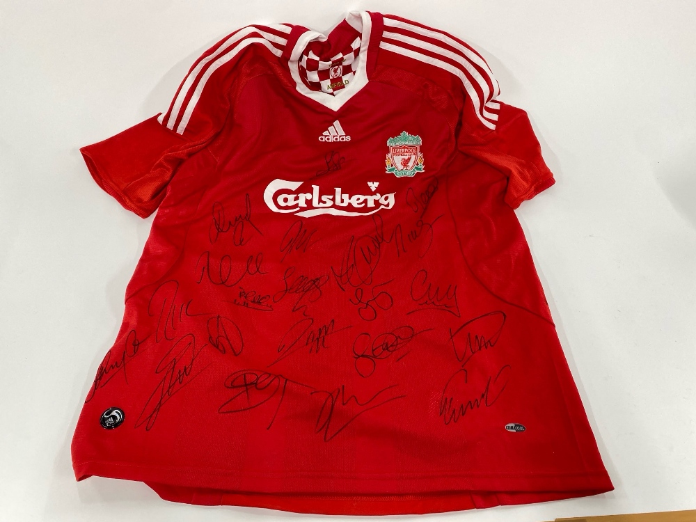 Two signed Liverpool FC shirts and signed football. - Image 3 of 5