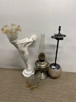 A vintage rock crystal based table lamp, together with a figural table lamp, tallest H. 60cm.