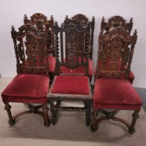 Five carved oak dining chairs together with a further similar dining chair, H. 100cm.