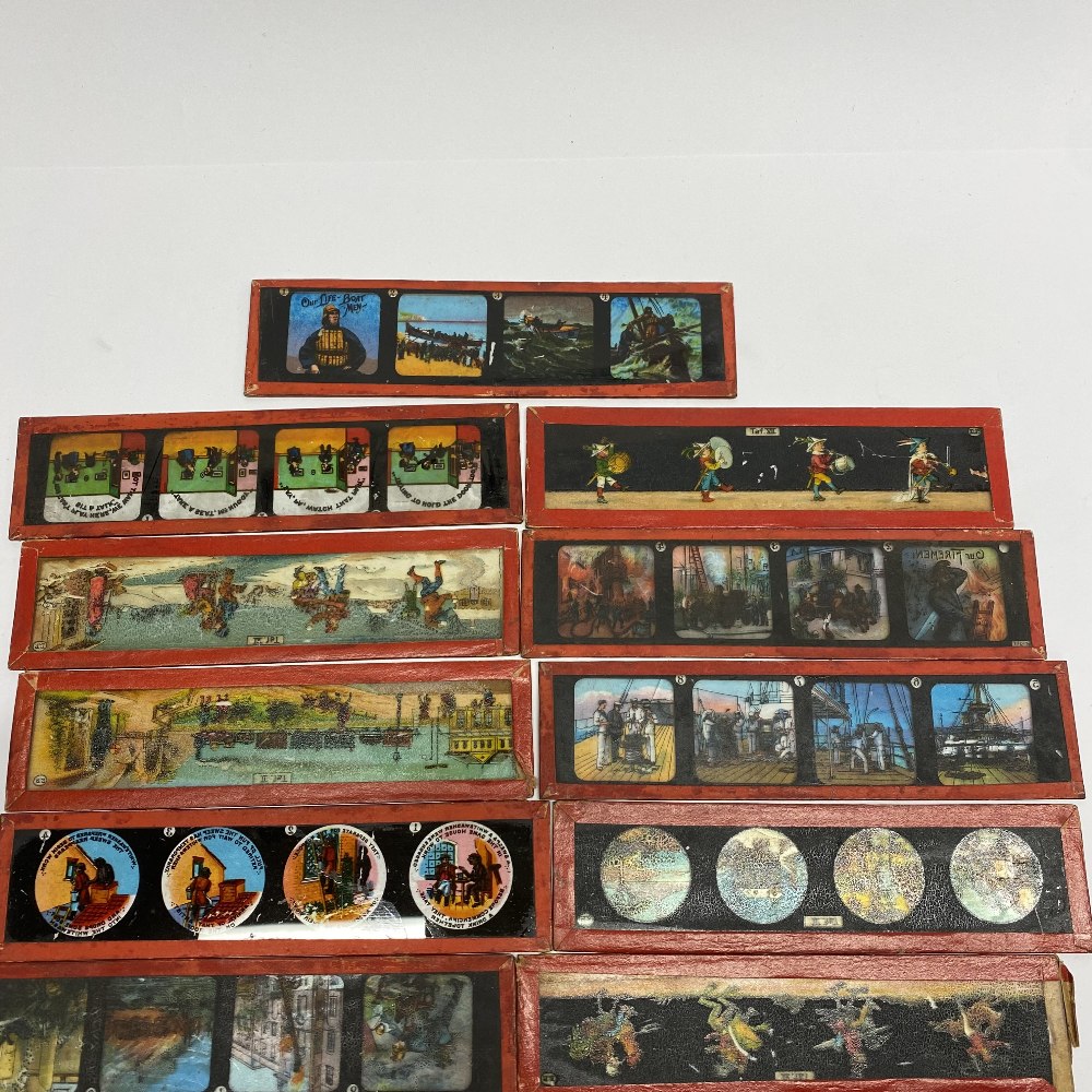 A quantity of hand coloured glass magic lantern slides. - Image 2 of 3