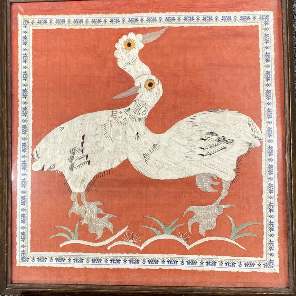 Three framed early 20th century Chinese embroideries on silk, largest framed size 37 x 27cm. - Image 4 of 4