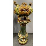 A superb 19th century Doulton Lambeth majolica style cache pot and stand, H. 121cm, W. 46cm,