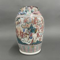 An 18th / early 19th century Chinese hand enamelled porcelain vase mounted as a lamp base, H.