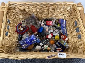 A basket of mixed football and other keyrings.