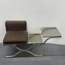 A 1970's chrome and smoked glass hall seat, W. 104cm.