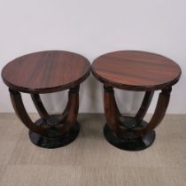 A pair of circular Art Deco style veneered occasional tables, H. 58cm Dia. 60cm.