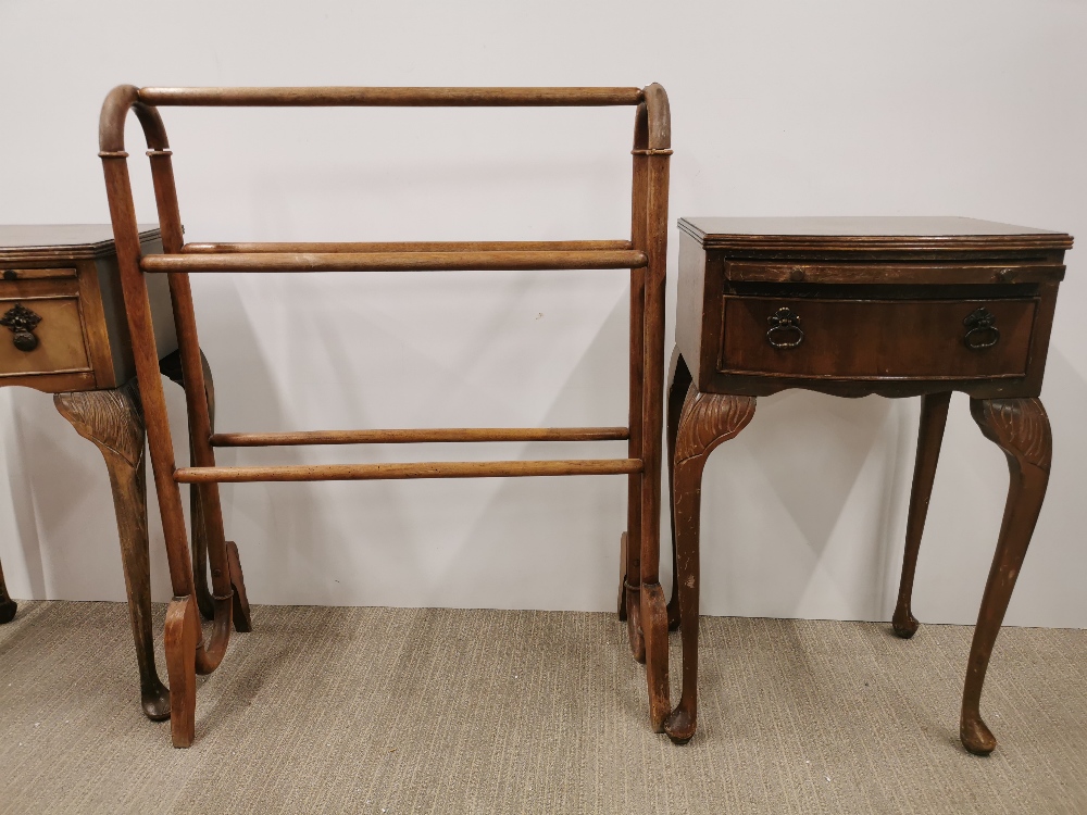 Two early 20thC mahogany single drawer bedside tables together with an early 20thC towel rail, 87 - Image 2 of 5