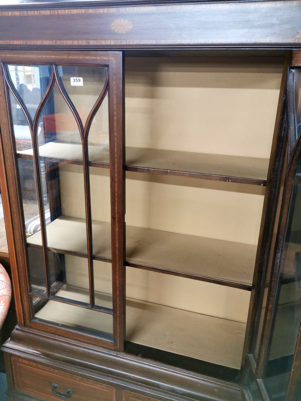 An inlaid mahogany display cabinet with two bottom drawers, 195 x 100 x 35cm. - Image 3 of 4