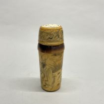 A Chinese bone snuff box, H. 12cm.