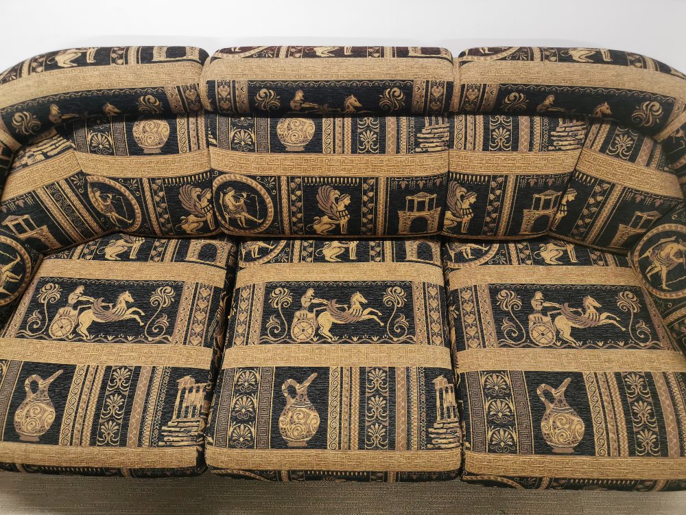 An impressive re-upholstered empire style carved wooden four piece suite c. 1920, sofa L. 200cm D. - Image 8 of 14