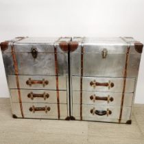 A pair of interesting metal cabin trunk style chests of drawers, 81 x 61 x 41cm.