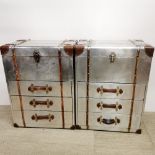 A pair of interesting metal cabin trunk style chests of drawers, 81 x 61 x 41cm.