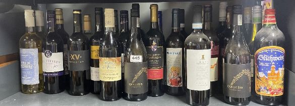 Twenty five bottles of contemporary domestic wine.