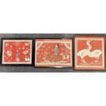 Three framed early 20th century Chinese embroideries on silk, largest framed size 37 x 27cm.