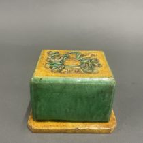 An early Chinese glazed pottery seal case, 14 x 12 x 9cm.