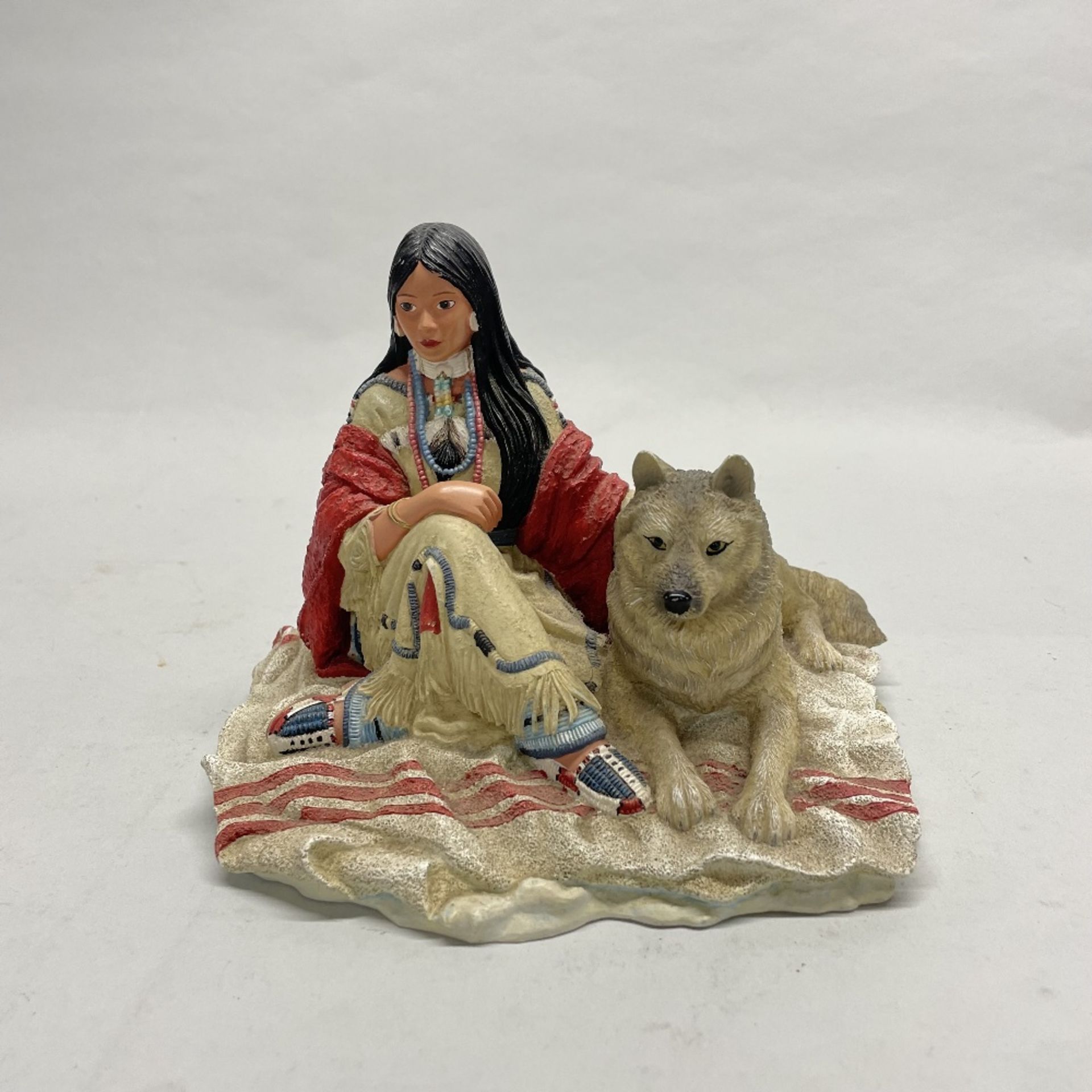 Two Hamilton collection figures of Native American women with animals, H. 15cm. - Image 2 of 6