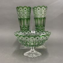 A superb pair of Bohemian cut crystal vases and matching centrepiece, tallest 42cm, very minor