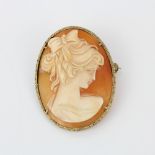 A large silver gilt mounted cameo brooch/pendant, L. 4.3cm.