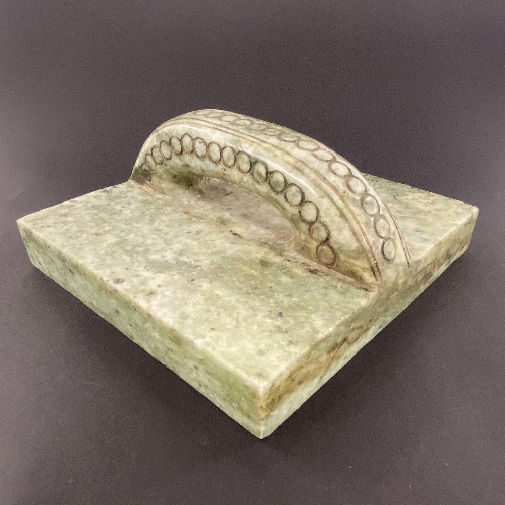 A Chinese carved jade/hardstone seal, 14 x 14 x 6cm.