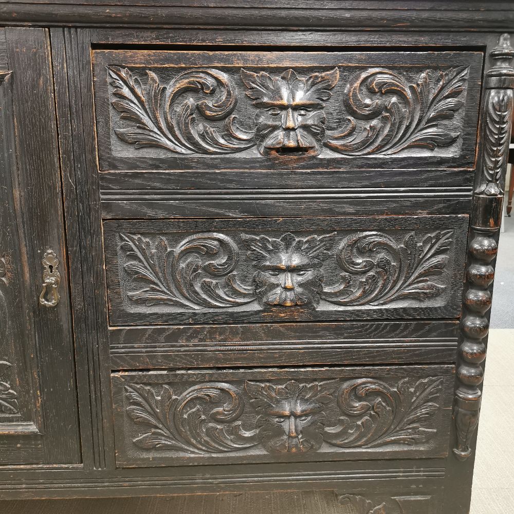 A 19thC carved oak three drawer sideboard with later added back, sideboard without back 137 x 100 - Image 2 of 8