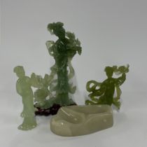 A group of jade/hardstone figures, tallest H. 27cm. One A/F.