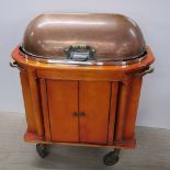 A restaurant size bain marie with two cupboard doors underneath and copper lid, 113 x 100 x 60cm.