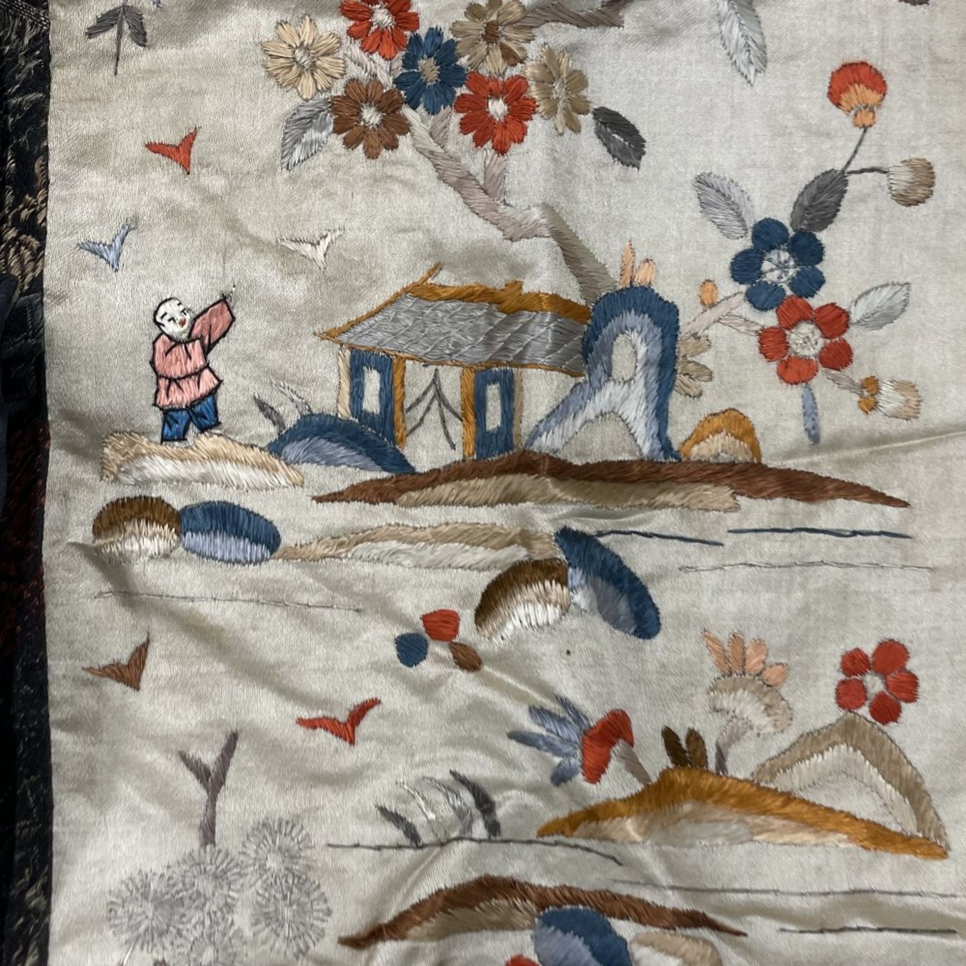 A group of early to mid 20th century Chinese hand embroidered silk panels including forbidden - Image 4 of 4