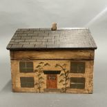 A hand painted wooden house style box, W. 26cm, H. 21cm.