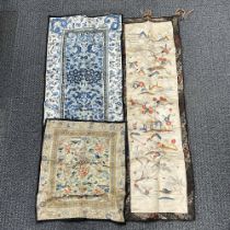 A group of early to mid 20th century Chinese hand embroidered silk panels including forbidden