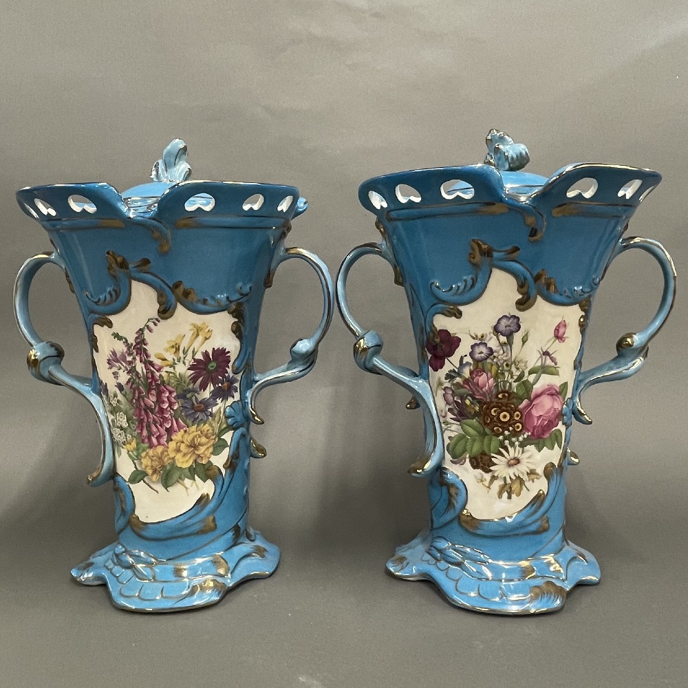 A pair of Continental porcelain pot pourri and covers, H. 38cm. - Image 2 of 2