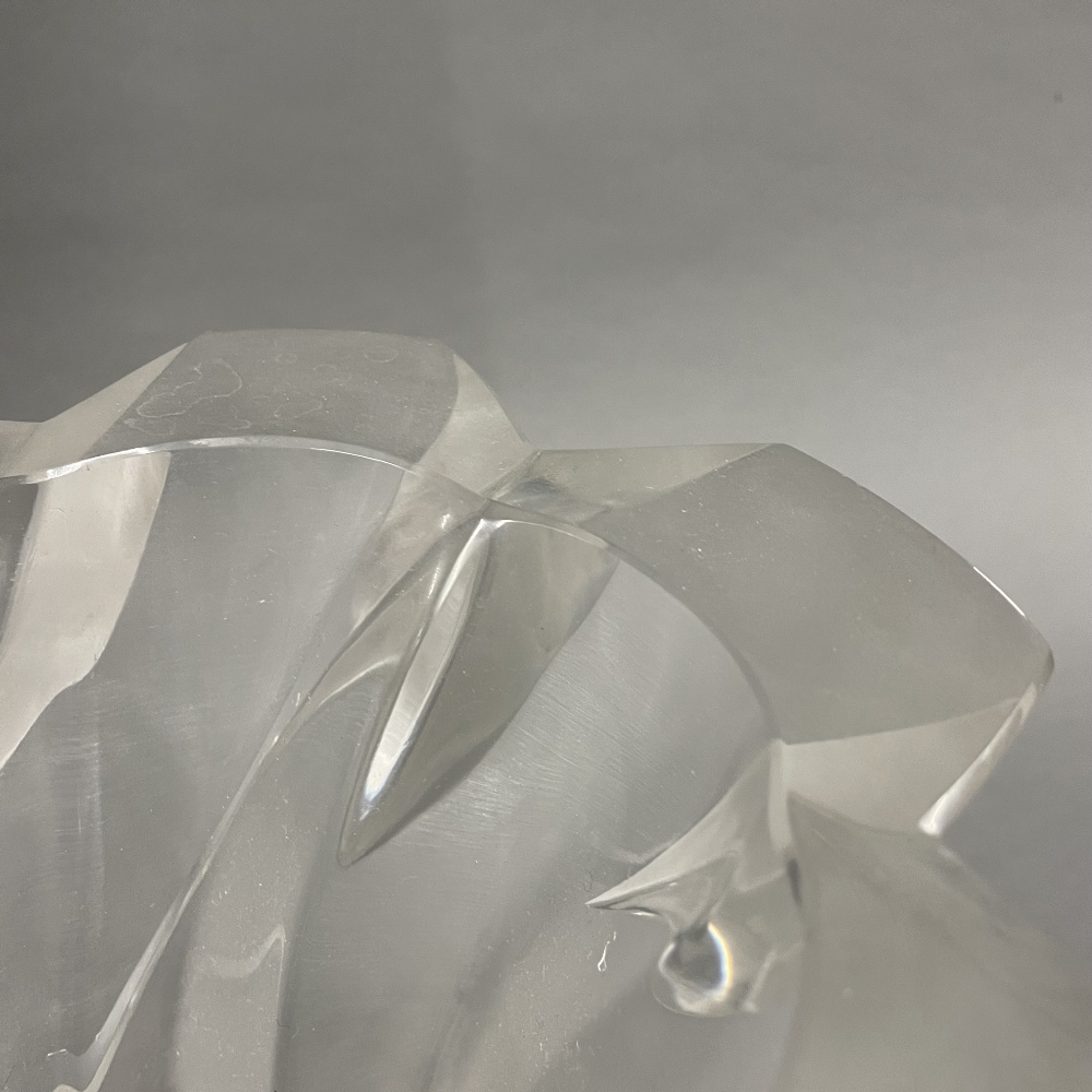 A heavy frosted crystal mid 20th century vase, H. 27cm, chip to base. - Image 2 of 3