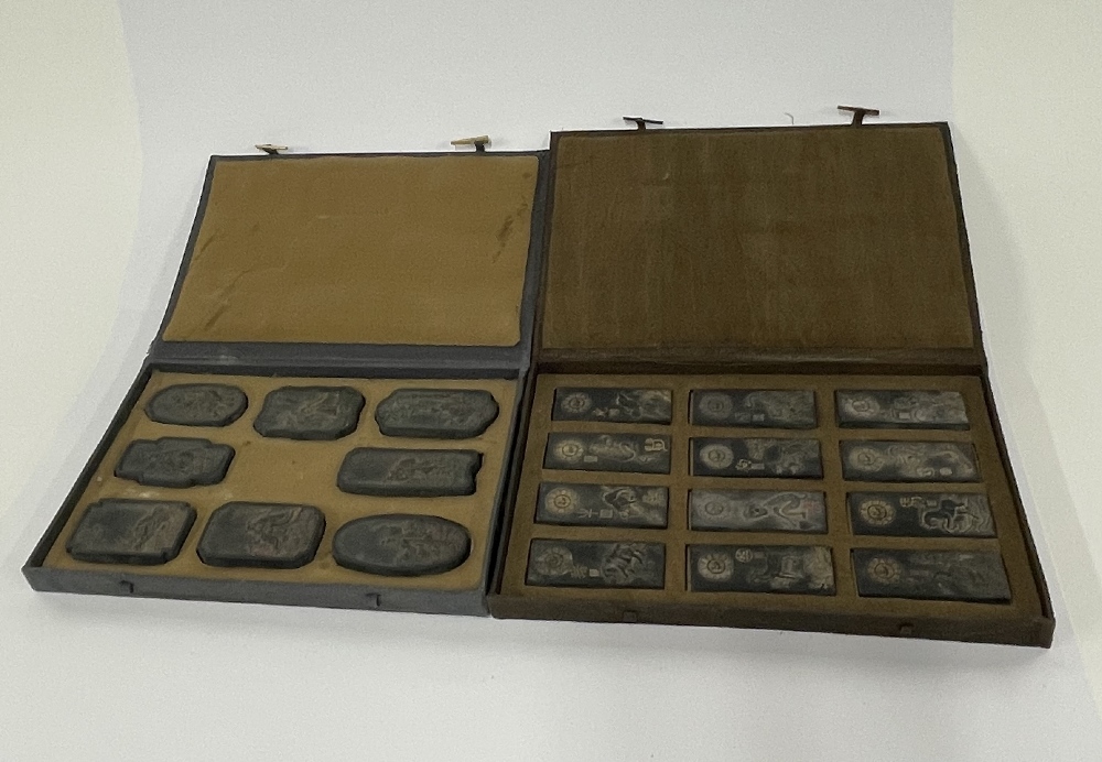 Two cased sets of hand finished Chinese ink blocks, case size 28 x 18cm.