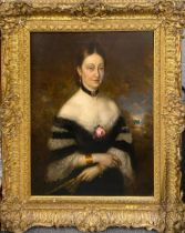 A superb large early 19th century gilt framed oil on canvas of a Noble lady, frame size 103 x 123cm.