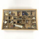 A collector's box of mixed interesting miniature items, case size 51 x 31cm.