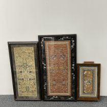 A framed early 20th century Chinese embroidery on silk including forbbiden stitch, framed 53 x 65,