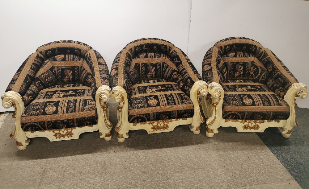 An impressive re-upholstered empire style carved wooden four piece suite c. 1920, sofa L. 200cm D. - Image 2 of 14