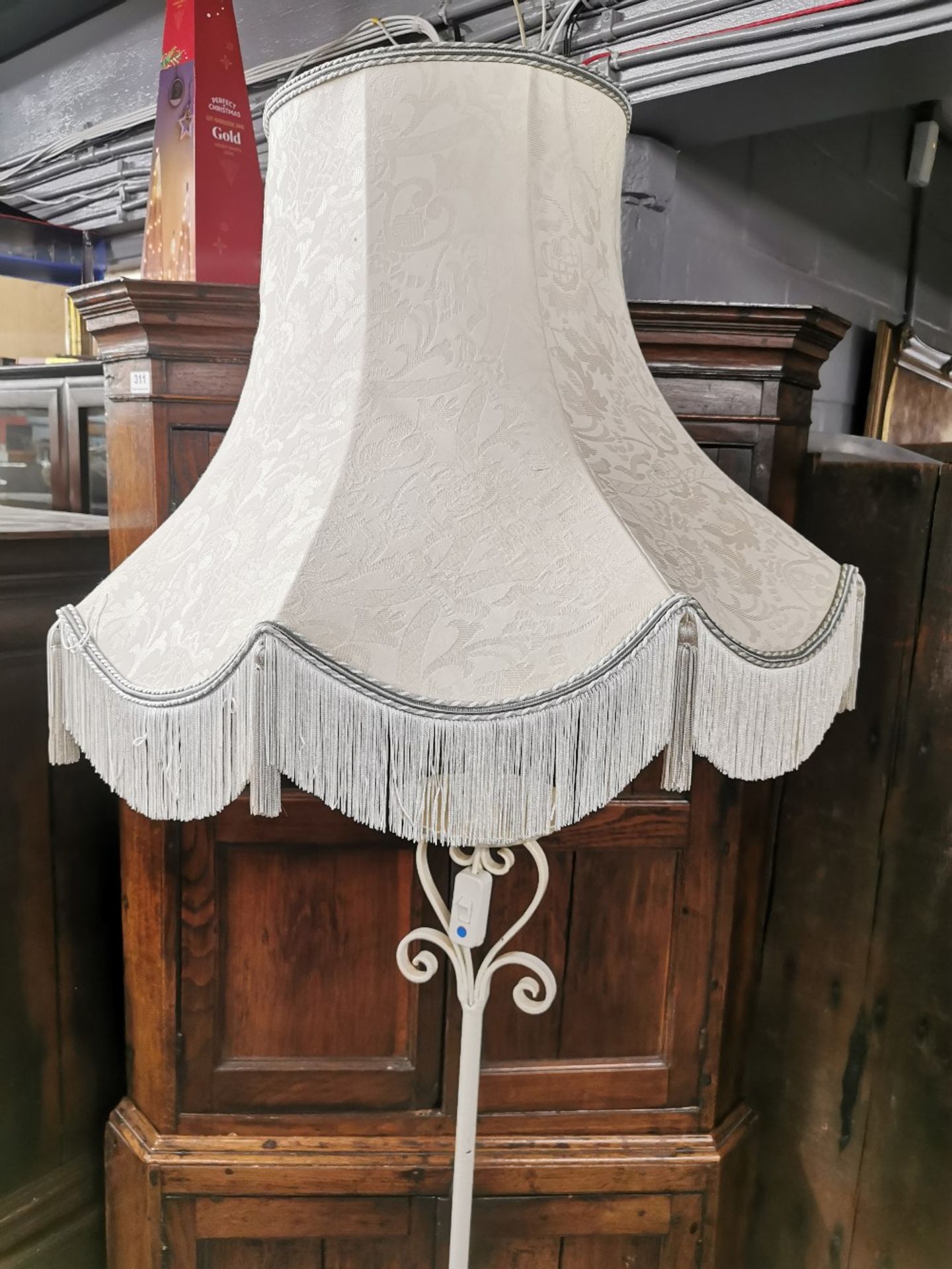 A painted 1920's wrought iron standard lamp with silk shade, overall H. 198cm. - Image 2 of 4