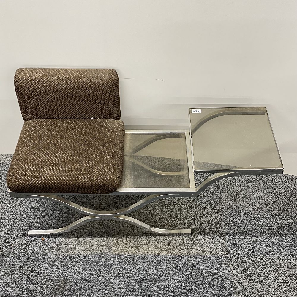 A 1970's chrome and smoked glass hall seat, W. 104cm. - Image 2 of 2